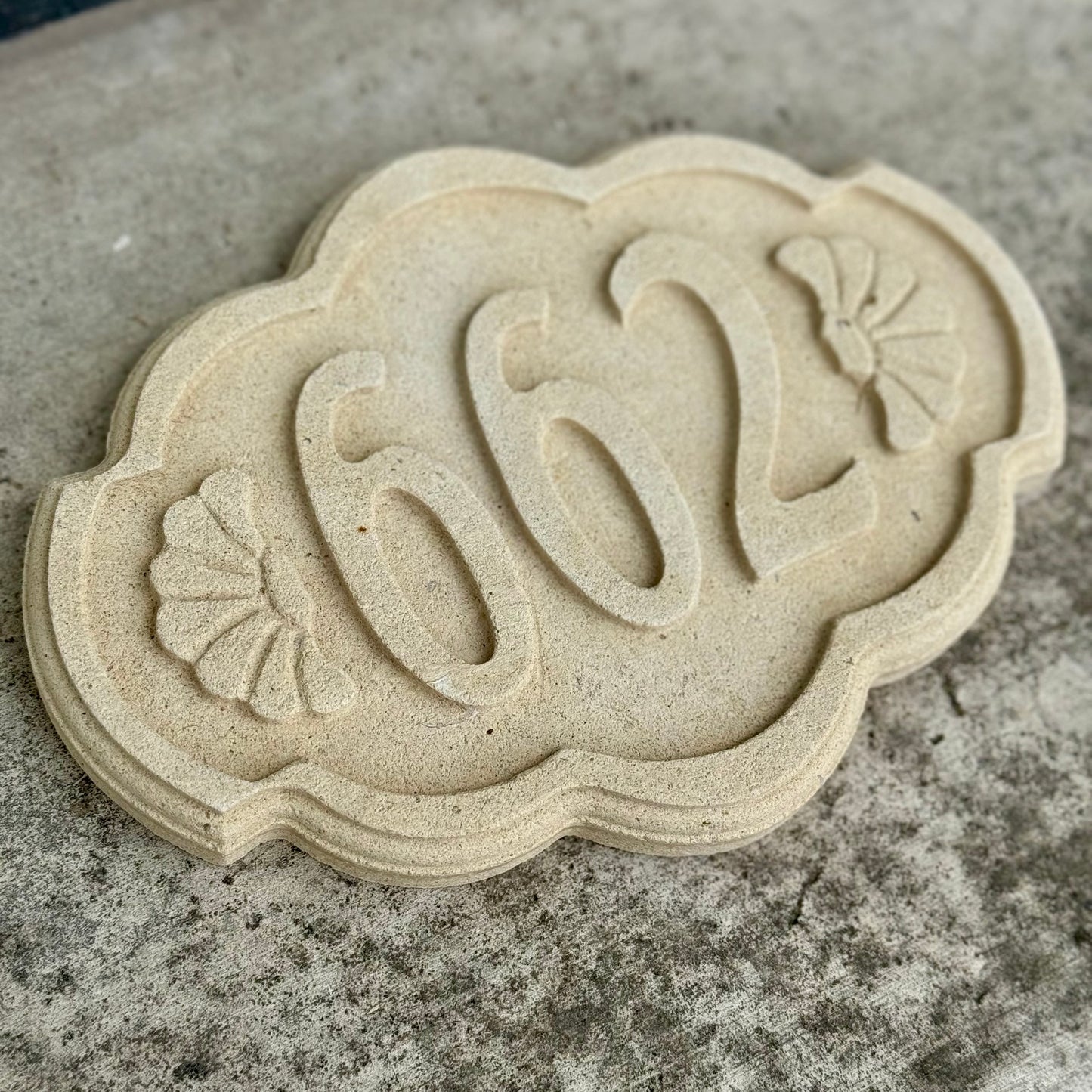 Handmade house number in Lecce stone.