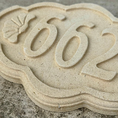 Handmade house number in Lecce stone.